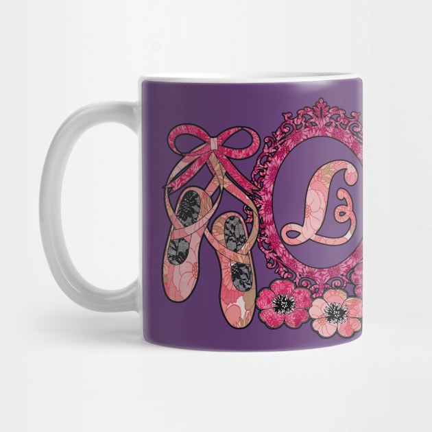 Pink floral ballerina Monogram art L by artbyomega